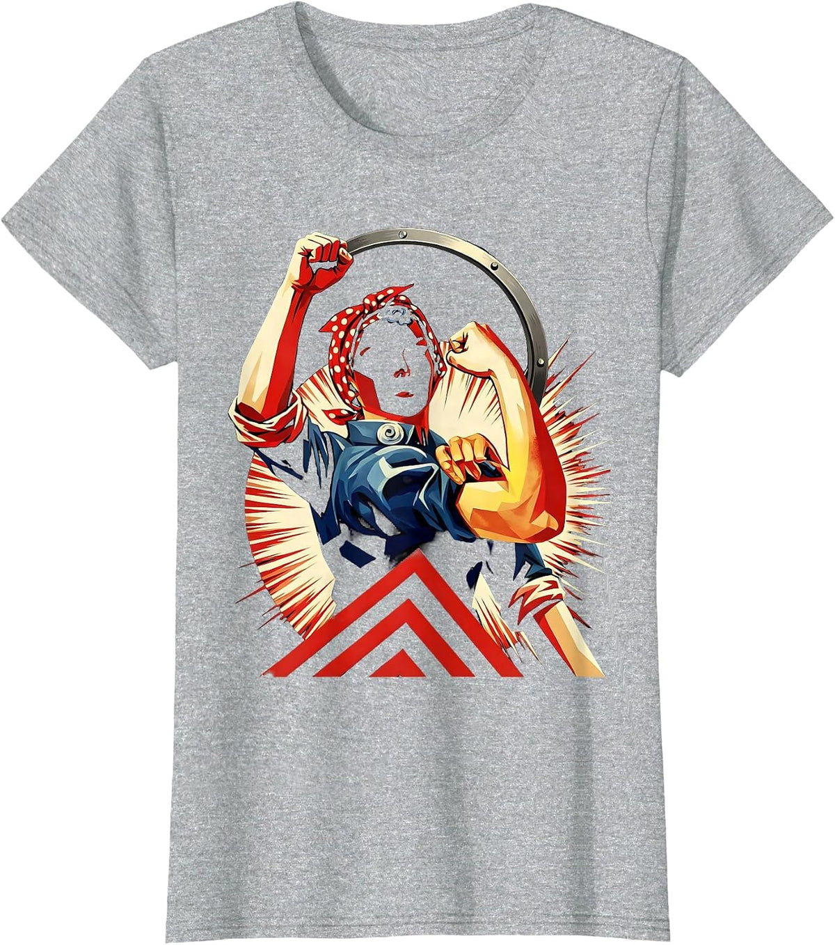 Vintage Riveter Raised Fist Labor Day Graphic T-Shirt - Heather Grey
