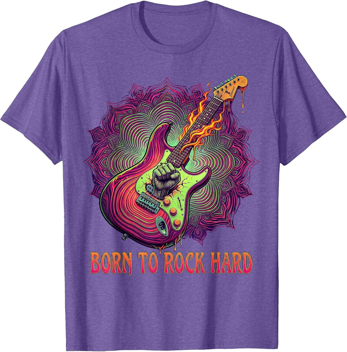 Men's Born to Rock Hard Classic Rock Band Design T-Shirt - Purple Heather