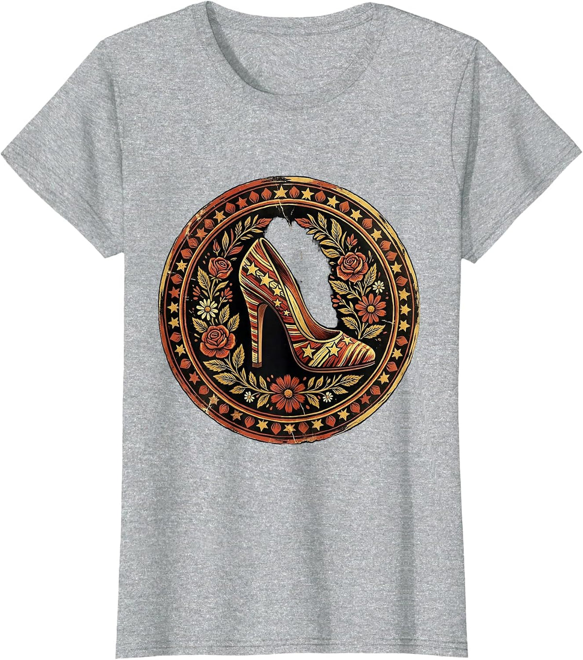 Patriotic High Heels Stars and Stripes Graphic T-Shirt - Heather Grey