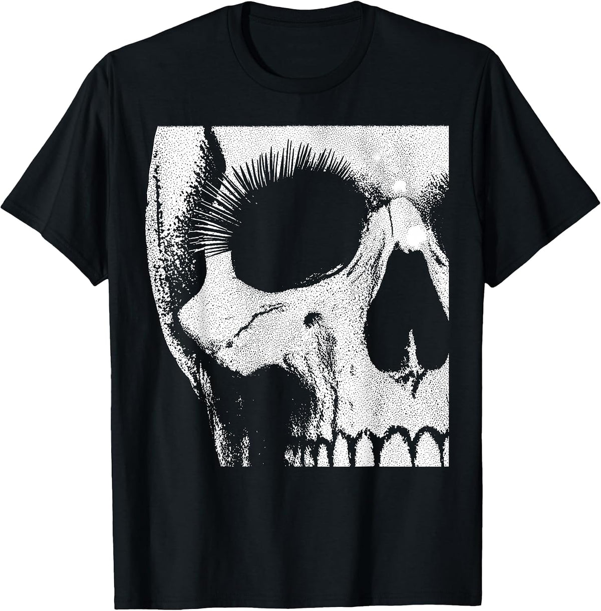Skull Grunge Black White Art Graphic for Men Women Halloween T-Shirt - Black