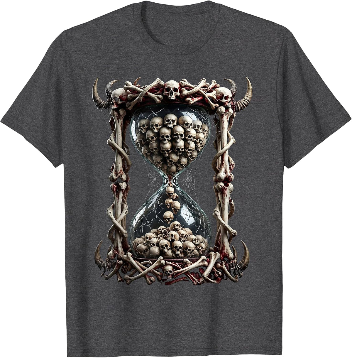 Skull Hourglass Metal Band Graphic Design T-Shirt - Dark Heather Grey