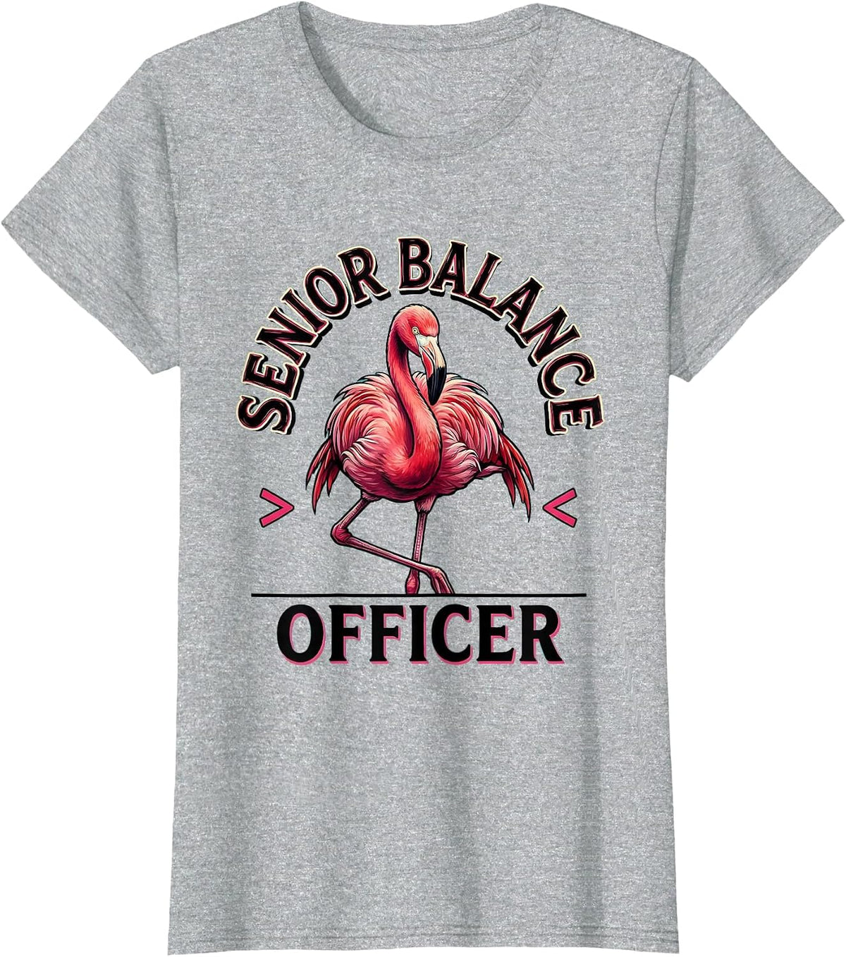 Senior Balance Officer Funny Pink Flamingo Bird Lover Humor T-Shirt - Heather Grey