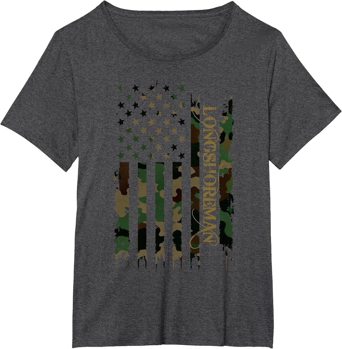 Longshoreman United States Distressed Camo w US Flag T-Shirt - Dark Heather Grey