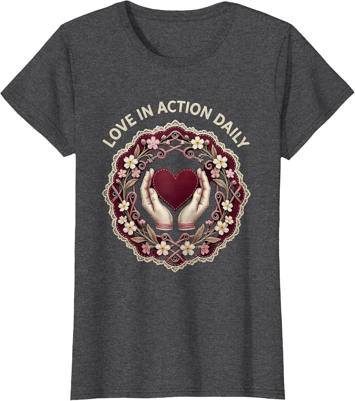 Women's Love In Action Daily Social Worker Design T-Shirt - Dark Heather Grey