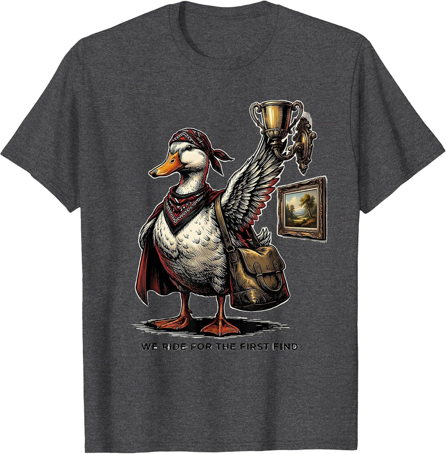 Men's We Ride For The First Find Funny Duck Thrifting Vintage T-Shirt - Dark Heather Grey
