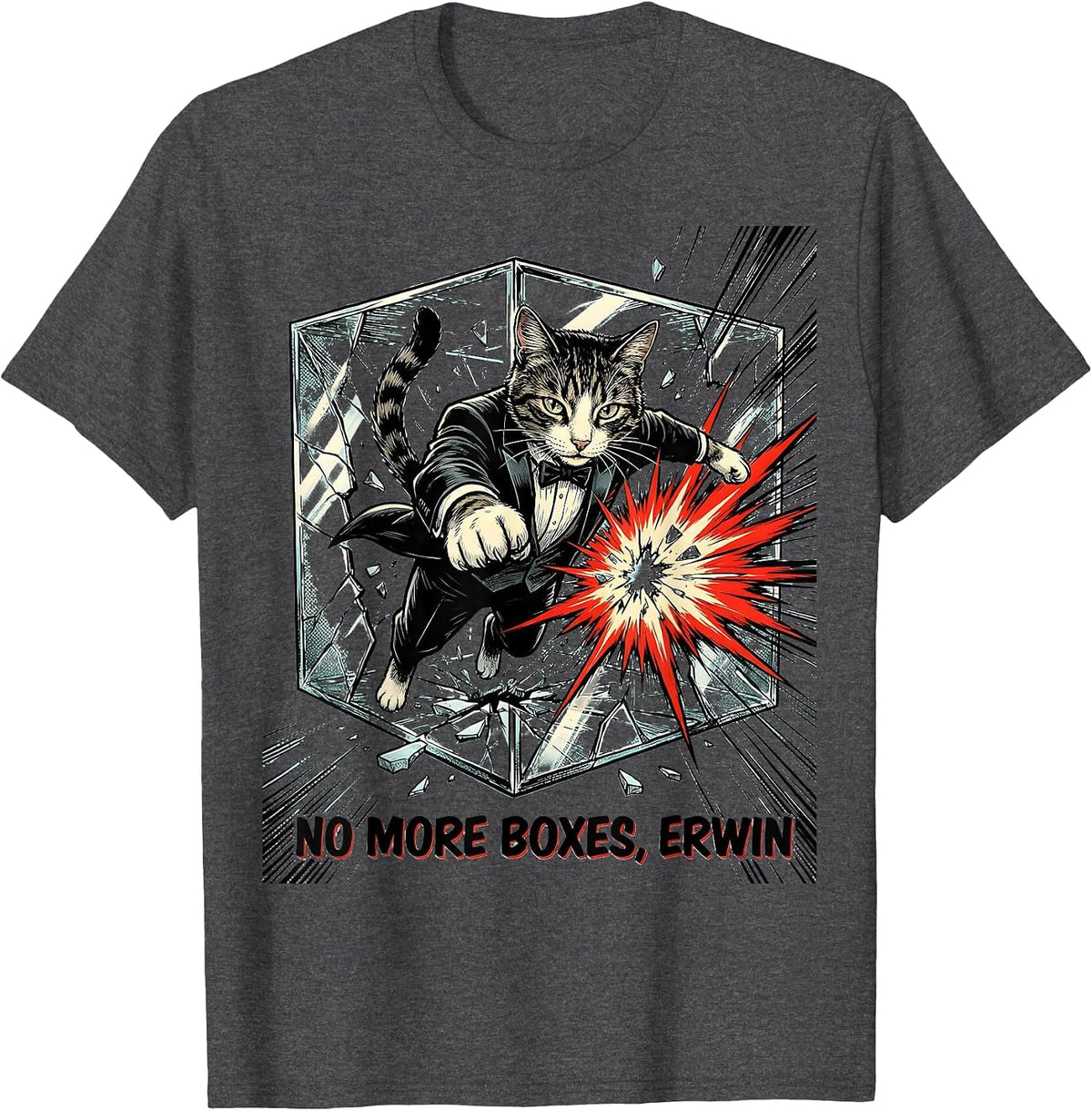 No More Boxes Erwin Comic Book Science Teacher Quantum T-Shirt - Dark Heather Grey