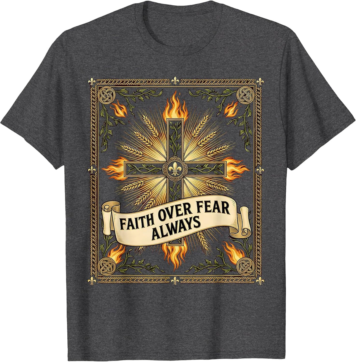 Men's Faith Over Fear Always Christian Halloween Design T-Shirt - Dark Heather Grey