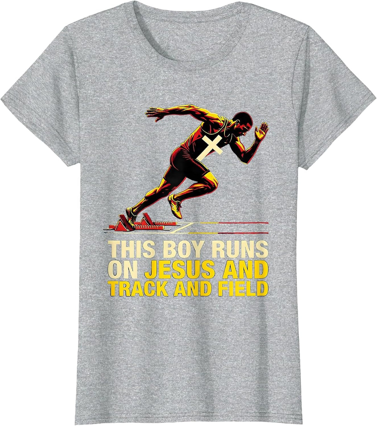 This Boy Runs On Jesus And Track And Field Christian Gift T-Shirt - Heather Grey