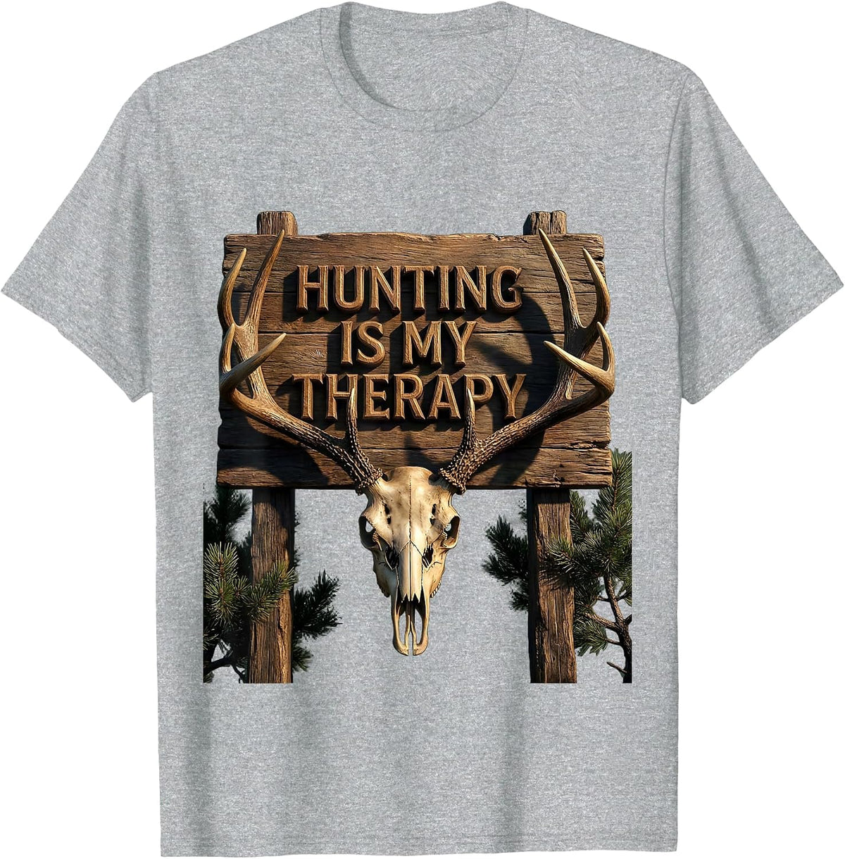 Men's Hunting Is My Therapy Outdoor Hunter Design T-Shirt - Heather Grey