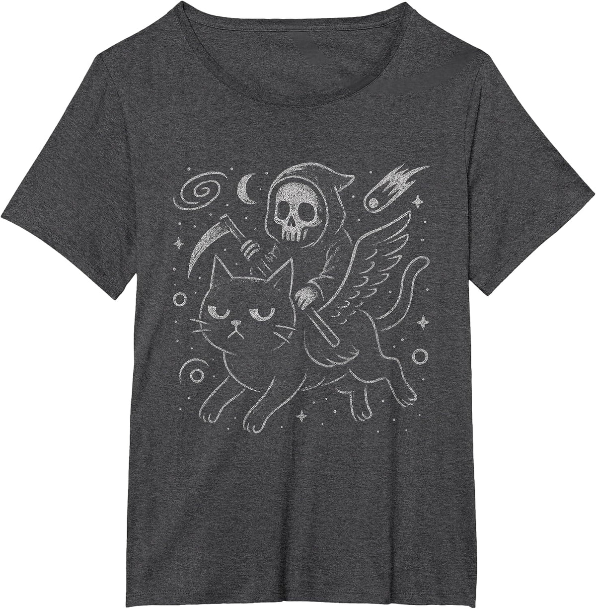 Grim Reaper Cat Space Kitty Funny Goth Grunge Alt Aesthetic T-Shirt - Dark Heather Grey