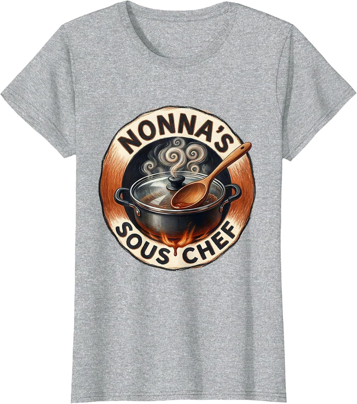 Women's Nonna's Sous Chef Funny Italian-American Heritage Food Humor T-Shirt - Heather Grey