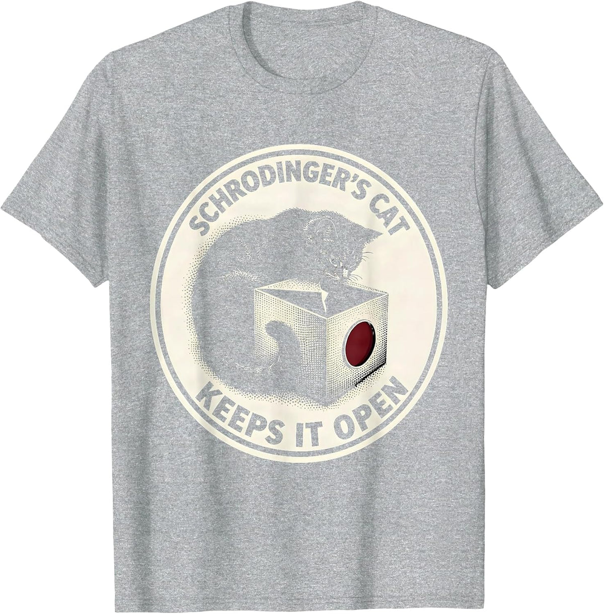 Men's Schrodinger's Cat Keeps It Open Nerdy Quantum Physics T-Shirt - Heather Grey