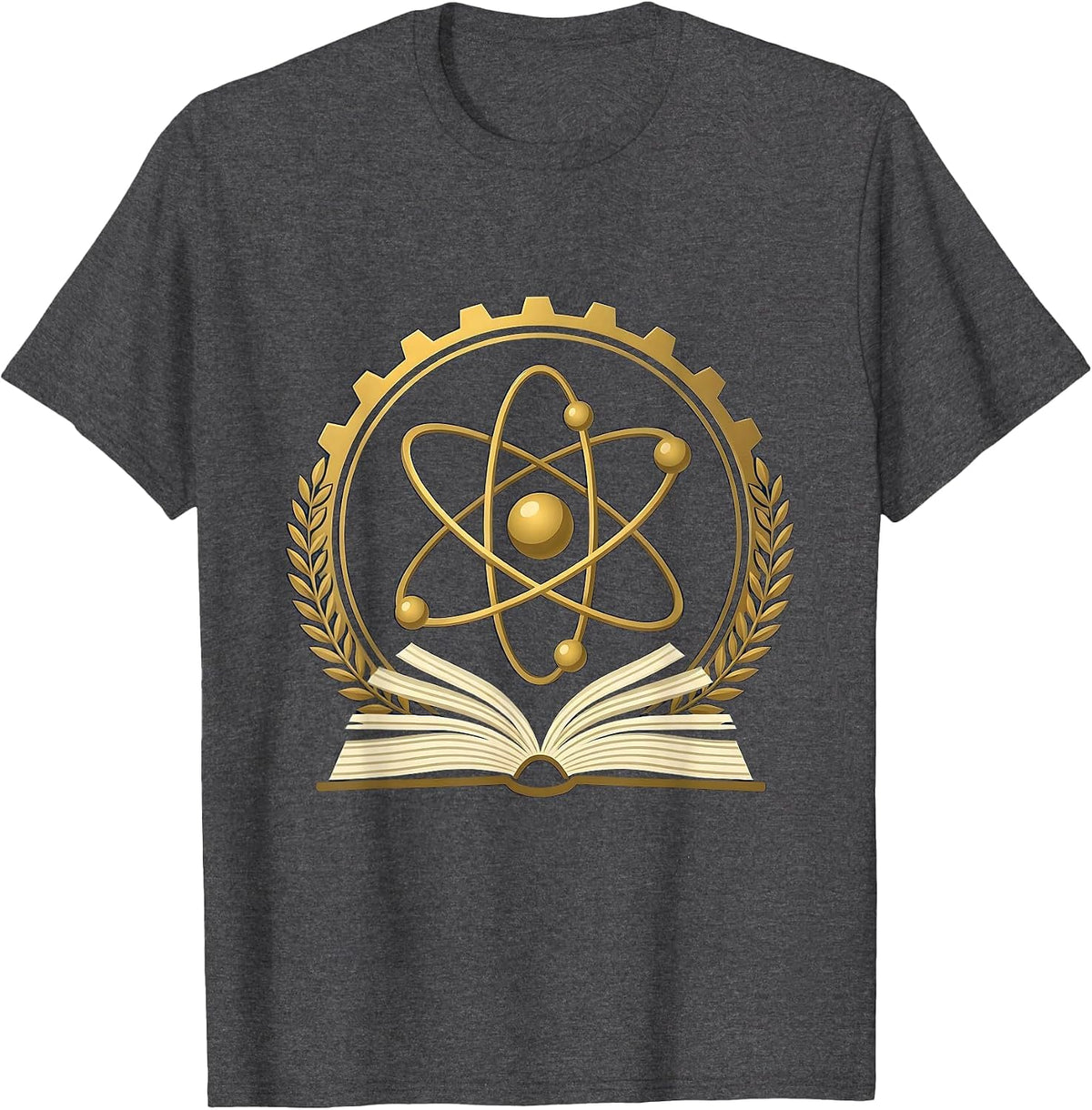 Men's Science Teacher Atom Model Over Textbook Graphic T-Shirt - Dark Heather Grey