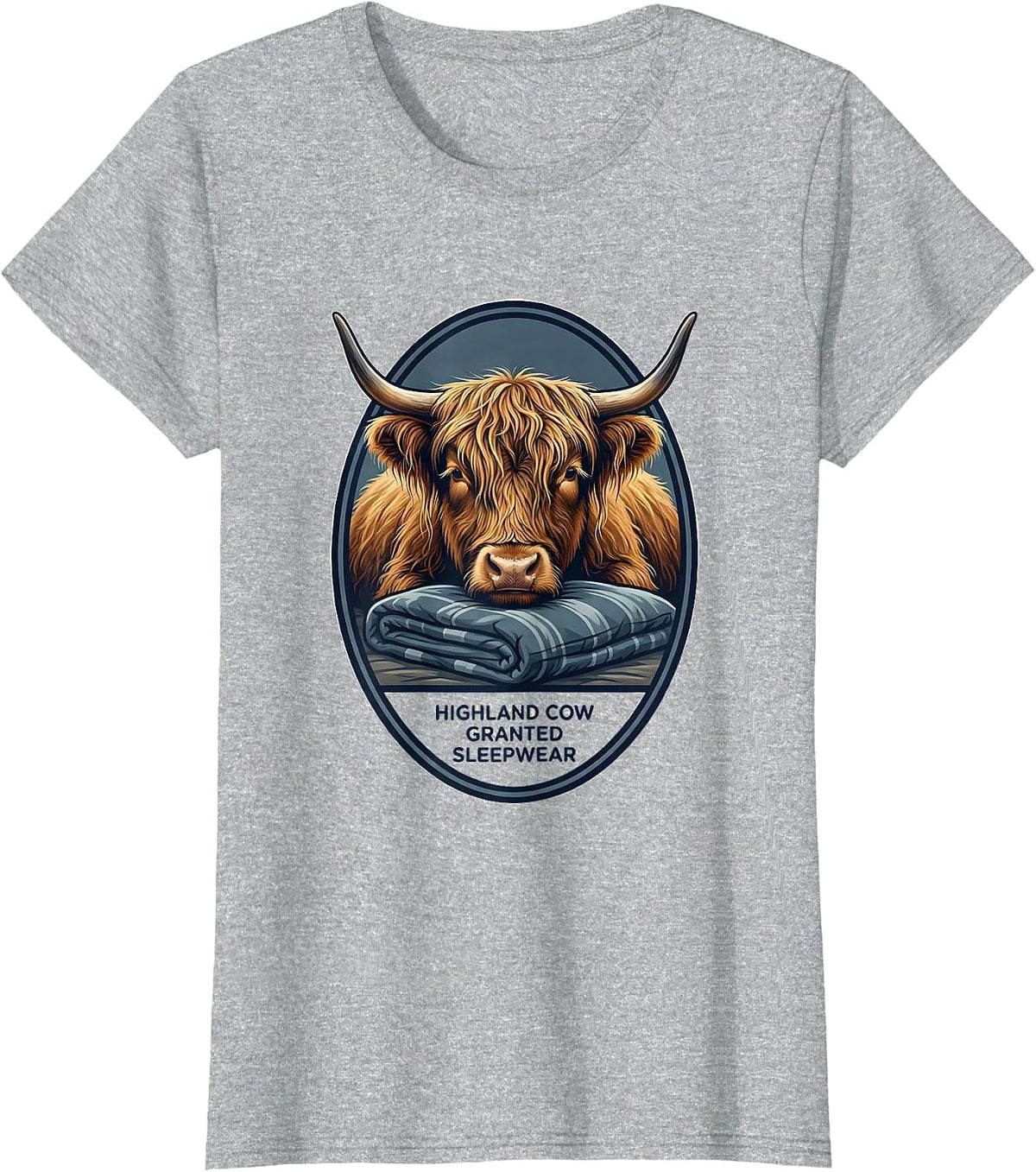 Highland Cow Granted Sleepwear Cute Farm Animal Lover T-Shirt - Heather Grey