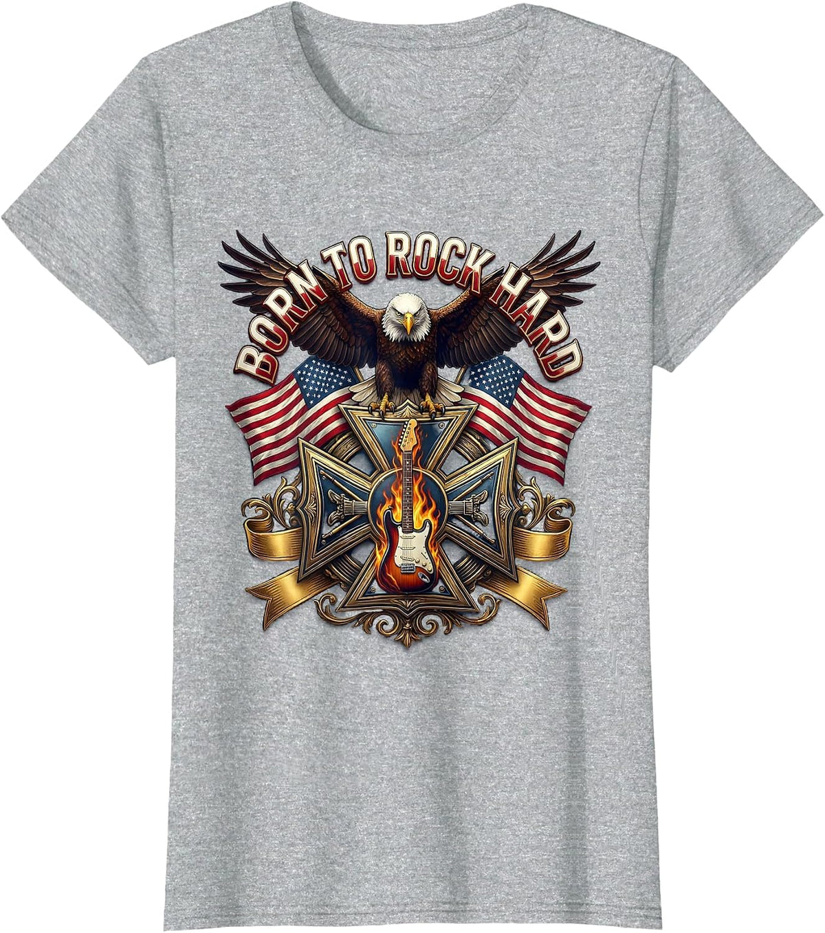 Born to Rock Hard Classic Rock and Roll Design T-Shirt - Heather Grey