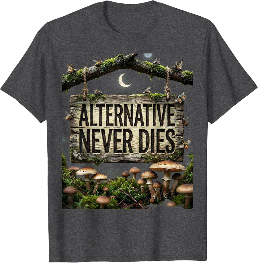 Alternative Never Dies 90s Band Music Design T-Shirt - Dark Heather Grey