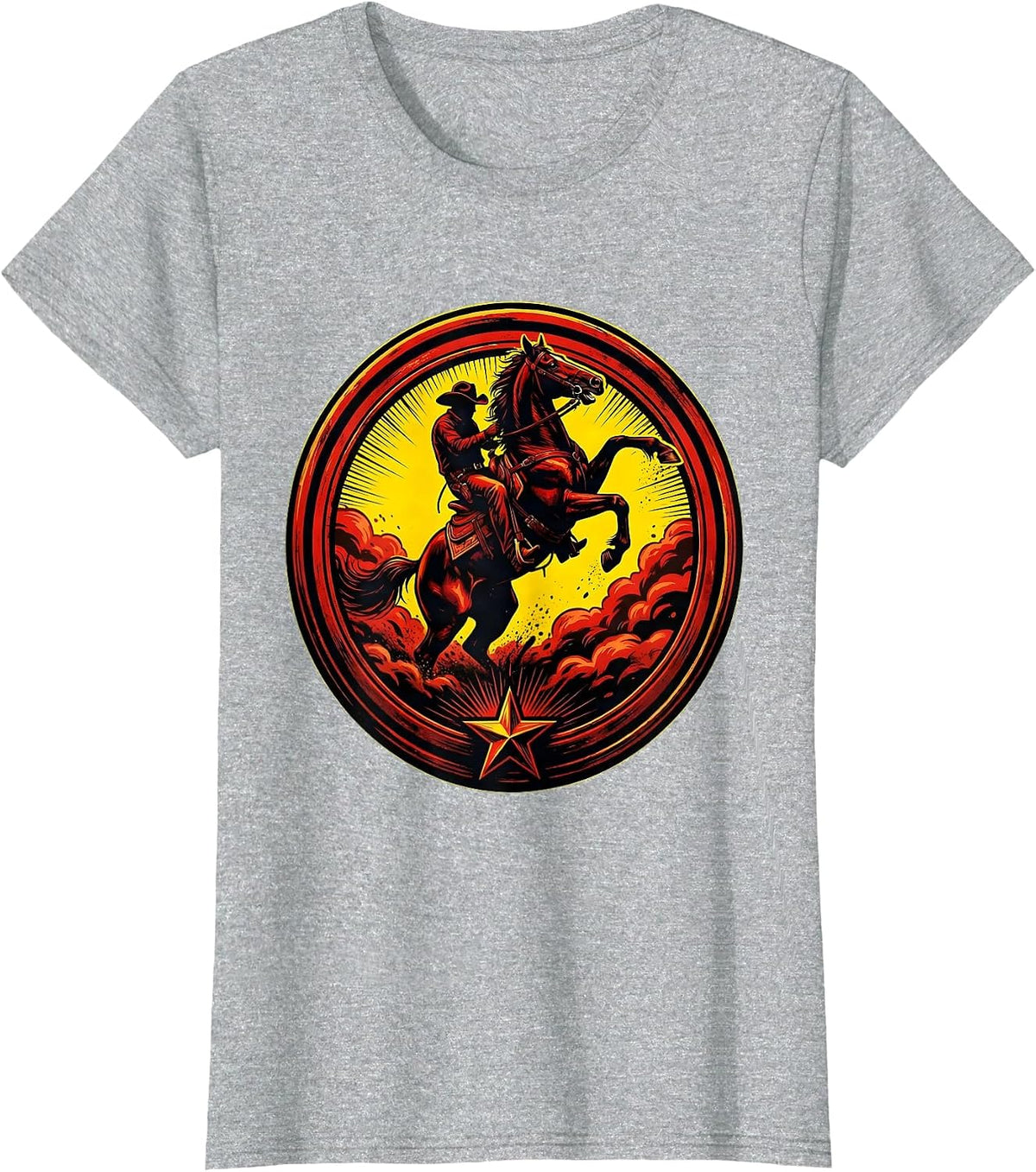 Women's Rearing Horse Dust Cloud Cowboy Graphic Tee T-Shirt - Heather Grey