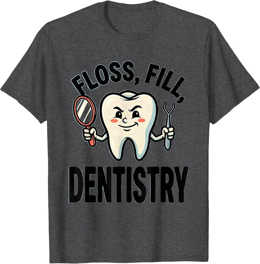 Men's Floss Fill Dentistry Funny Dental Squad Dental Hygienist T-Shirt - Dark Heather Grey