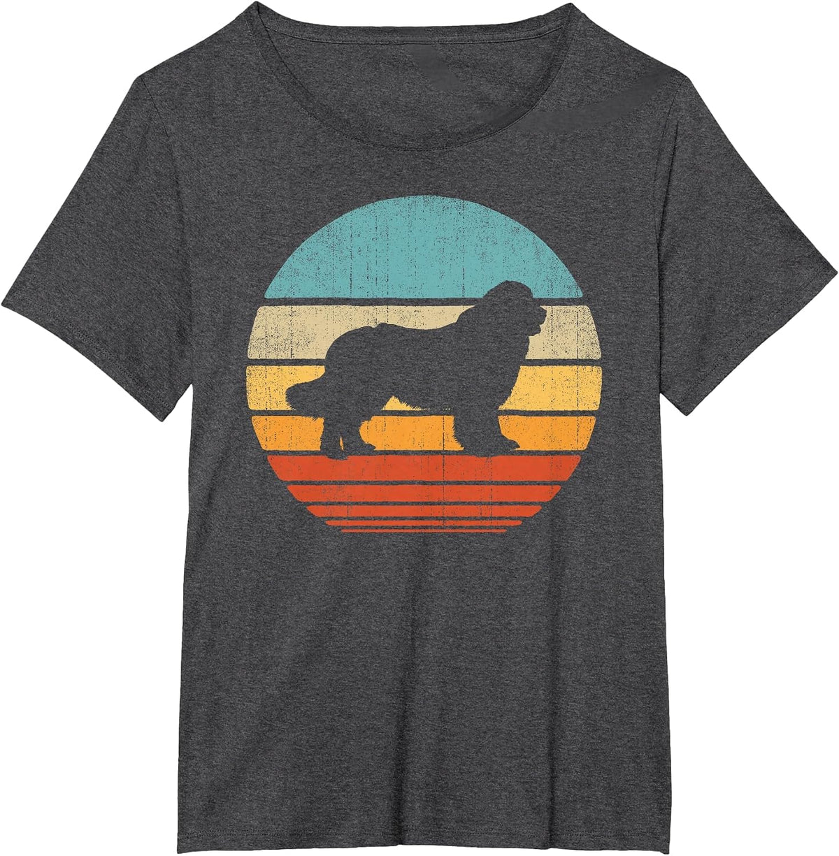 Newfoundland Newfie Retro Vintage 60s 70s Sunset Dog Lovers T-Shirt - Dark Heather Grey