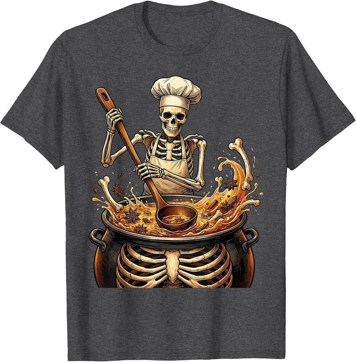 Pho Kit Chef Skeleton Stirring Stockpot T-Shirt - Dark Heather Grey