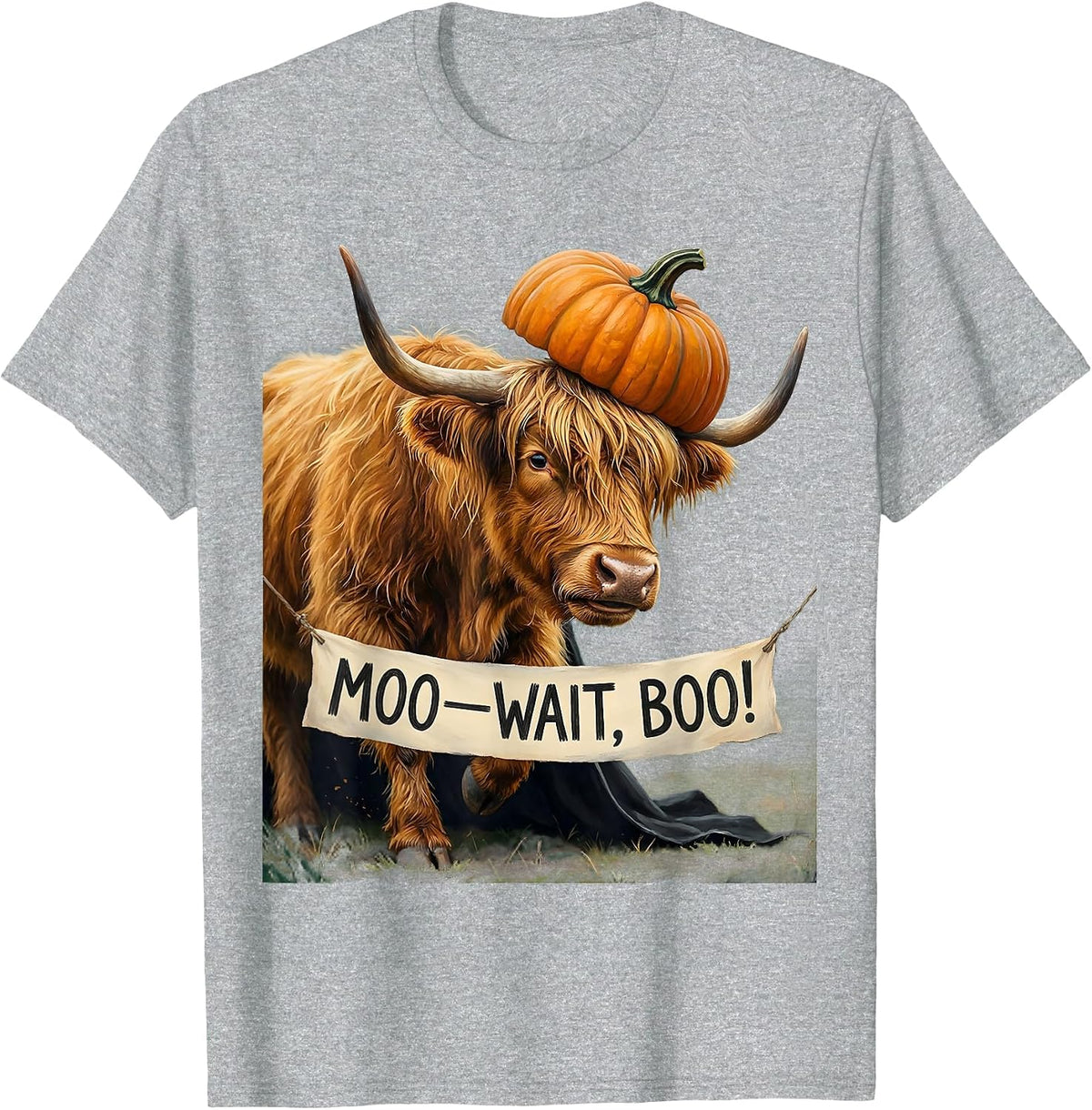Men's Moo—Wait, Boo! Storybook Highland Cow Halloween Costume T-Shirt - Heather Grey