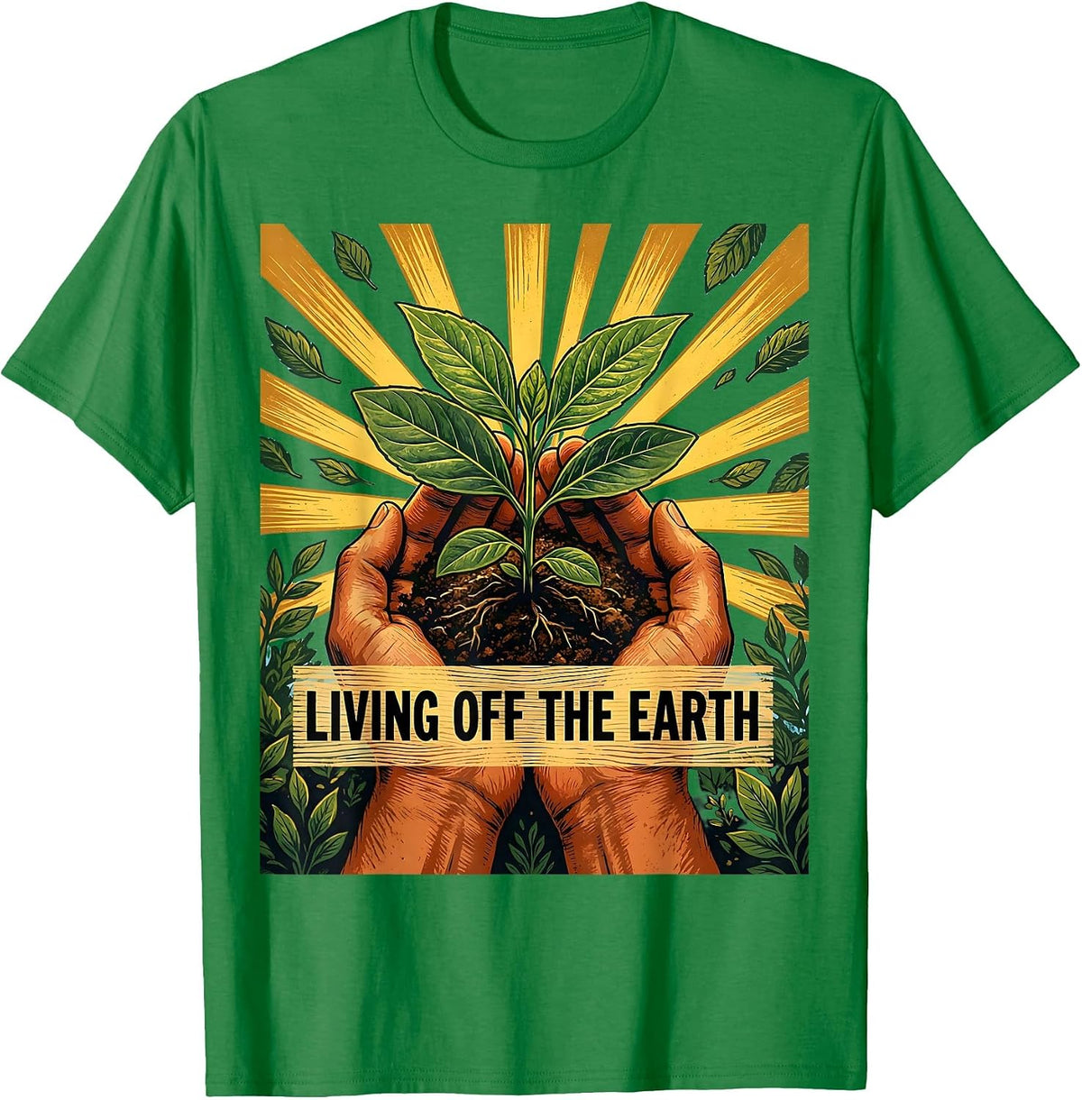 Men's Living Off The Earth Hippie Nature Design T-Shirt - Kelly Green