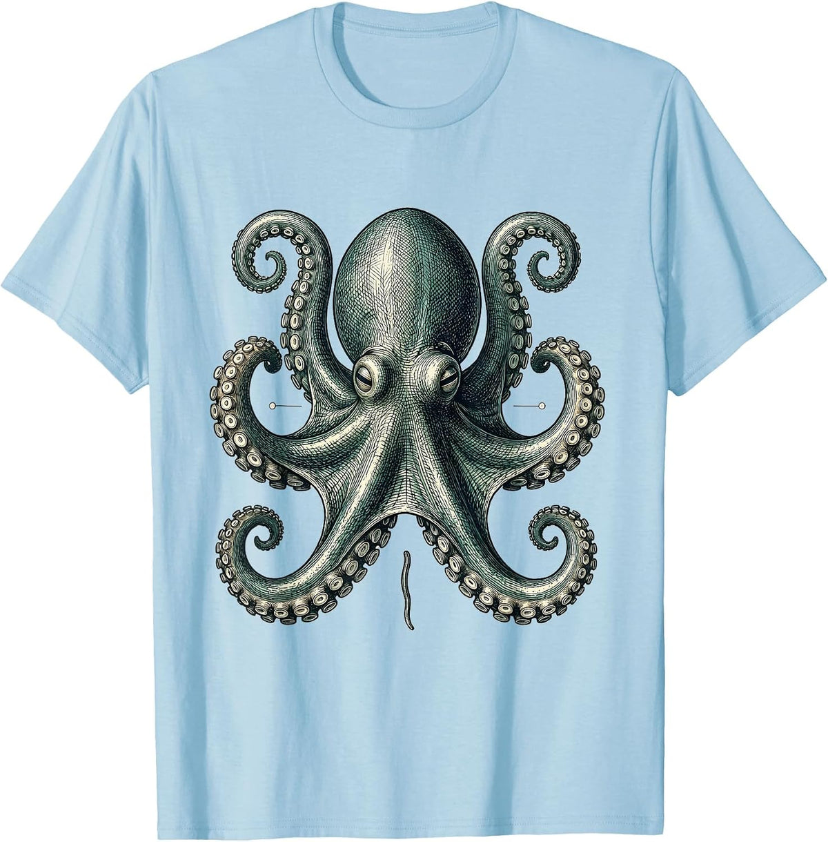 Men's Blue-Ringed Octopus Crosshatch Etching Marine Biology T-Shirt - Baby Blue