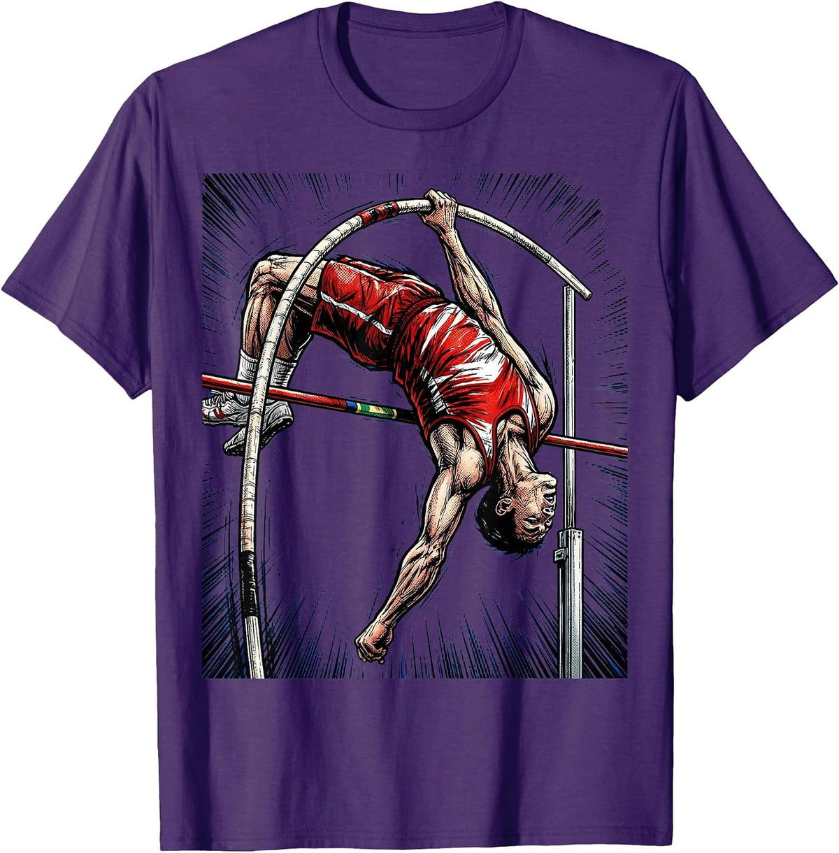 Pole Vaulter Clearing Bar Athletic Graphic T-Shirt - Purple