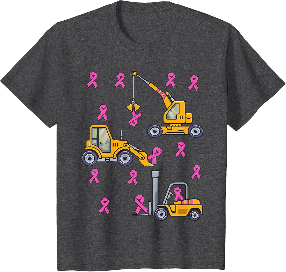 Kids Pink Ribbon Breast Cancer Awareness Construction Toddler Boy T-Shirt - Dark Heather Grey