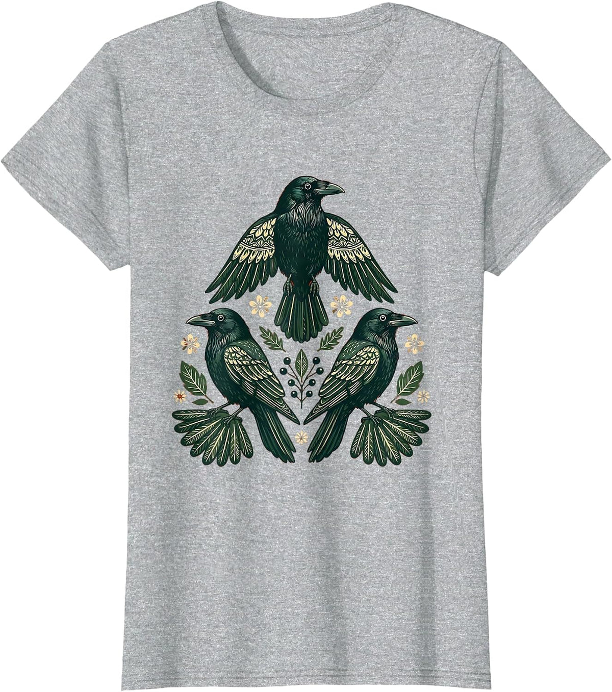 Three Crows Triangle Formation Illustration T-Shirt - Heather Grey