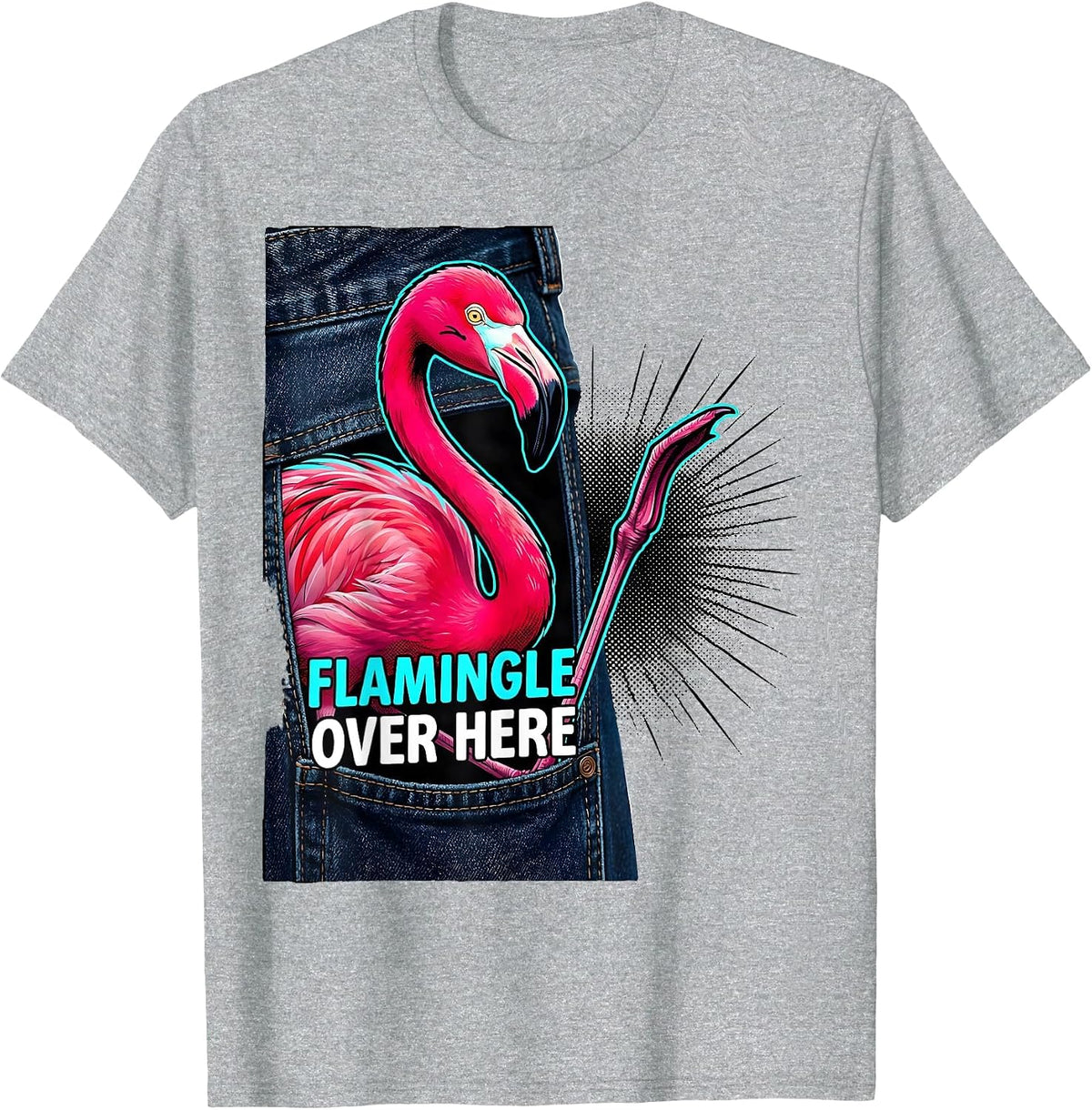 Men's Flamingle Over Here Funny Flamingo Lover Summer Vacation T-Shirt - Heather Grey