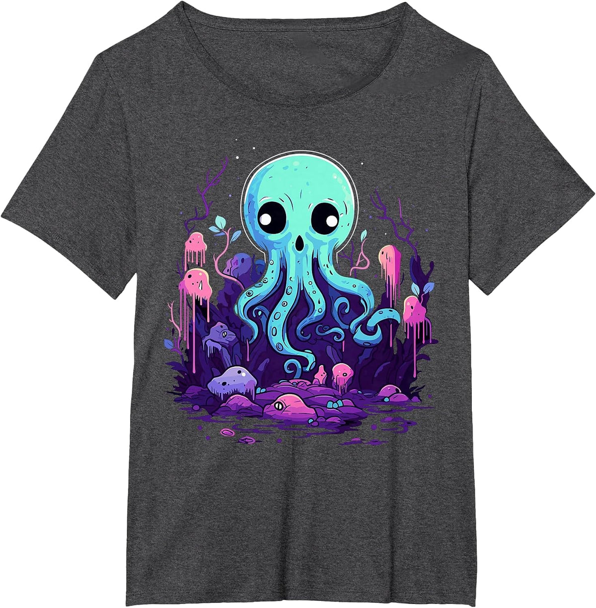 Pastel Goth Octopus Kawaii Cute Creepy Halloween Anime T-Shirt - Dark Heather Grey