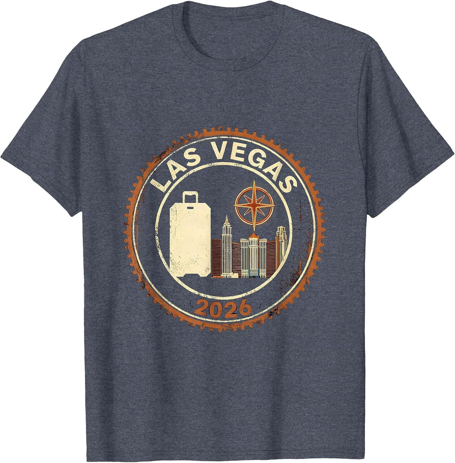 Las Vegas 2026 Rubber Stamp Vintage Skyline Souvenir T-Shirt - Heather Blue