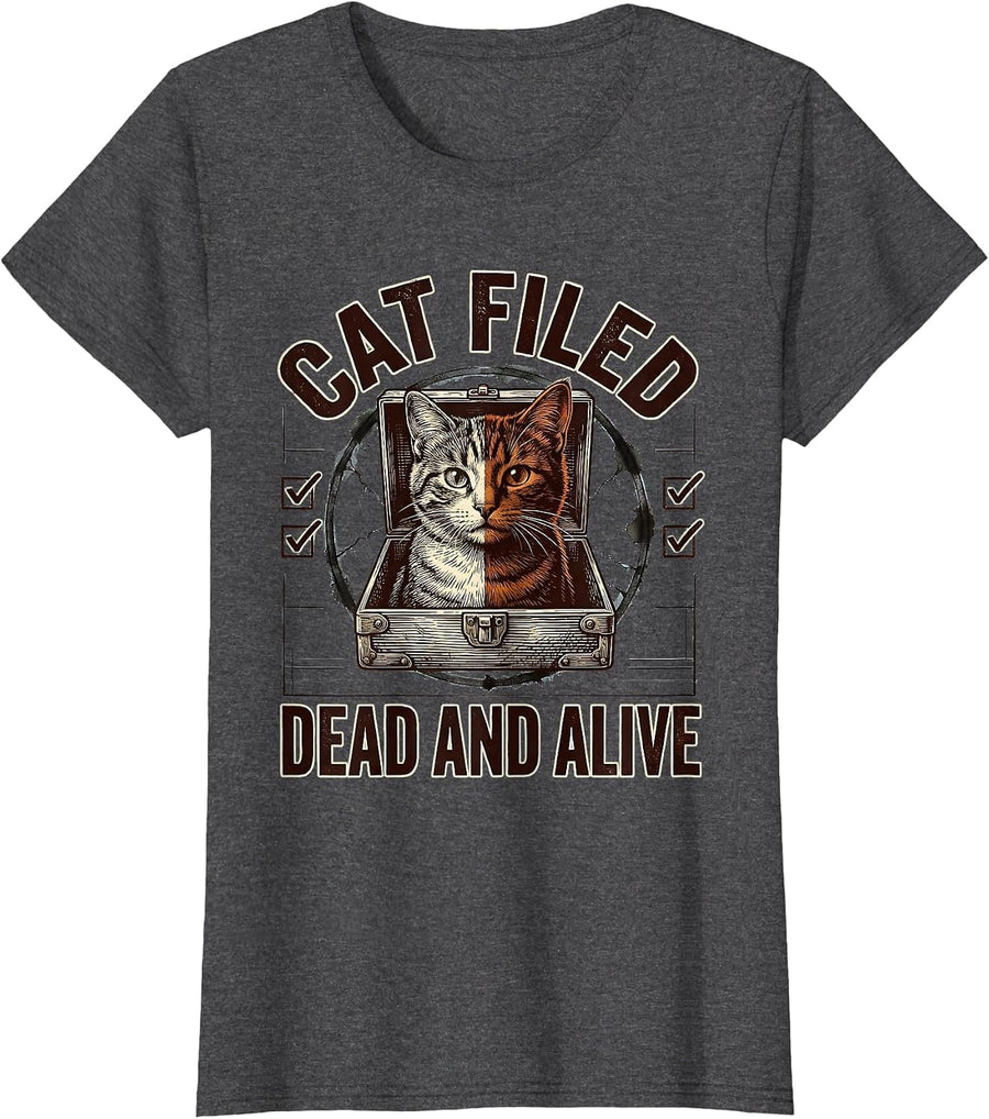 Women's Cat Filed Dead And Alive Funny Quantum Physics Science Humor T-Shirt - Dark Heather Grey