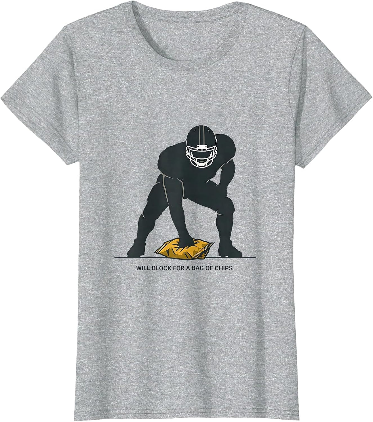 Will Block For A Bag Of Chips Funny Football Lineman Humor T-Shirt - Heather Grey