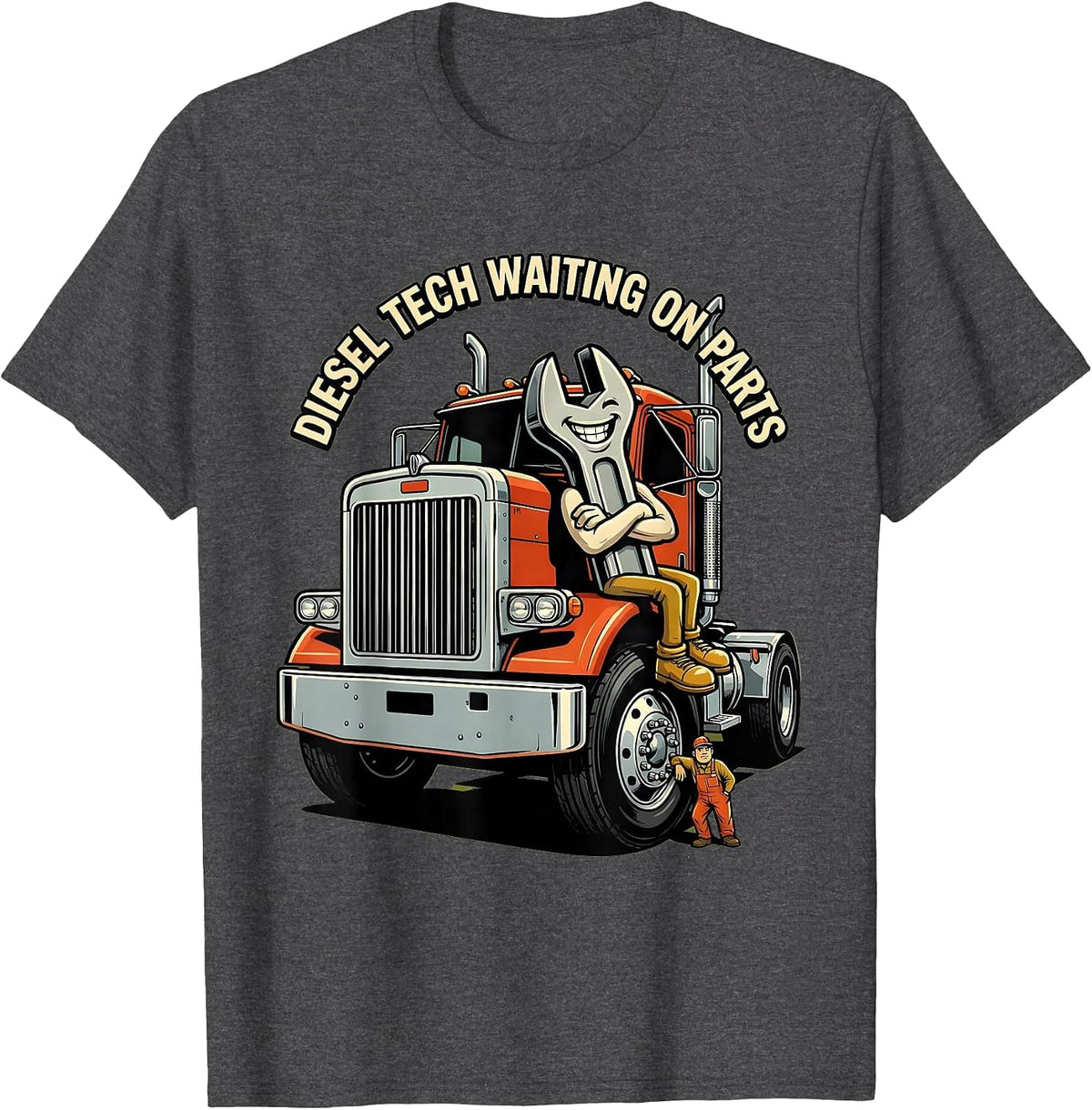 Men's Diesel Tech Waiting On Parts Retro Auto Mechanic Shop Humor T-Shirt - Dark Heather Grey