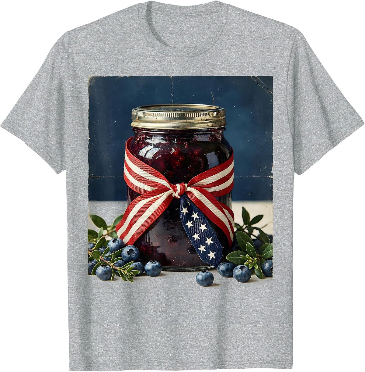 Red White and Blueberries Jam Jar Flag Ribbon T-Shirt, Men, Heather Grey, X-Large - As Pictured