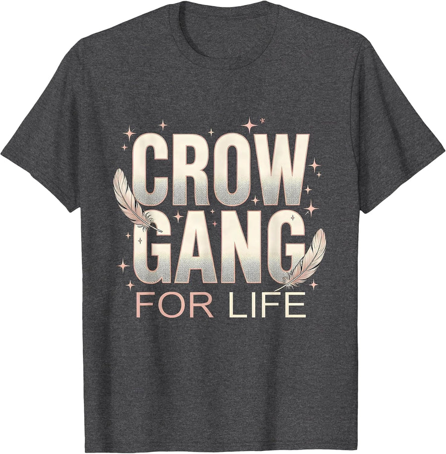 Men's Crow Gang For Life Bold Crow Graphic Design T-Shirt - Dark Heather Grey