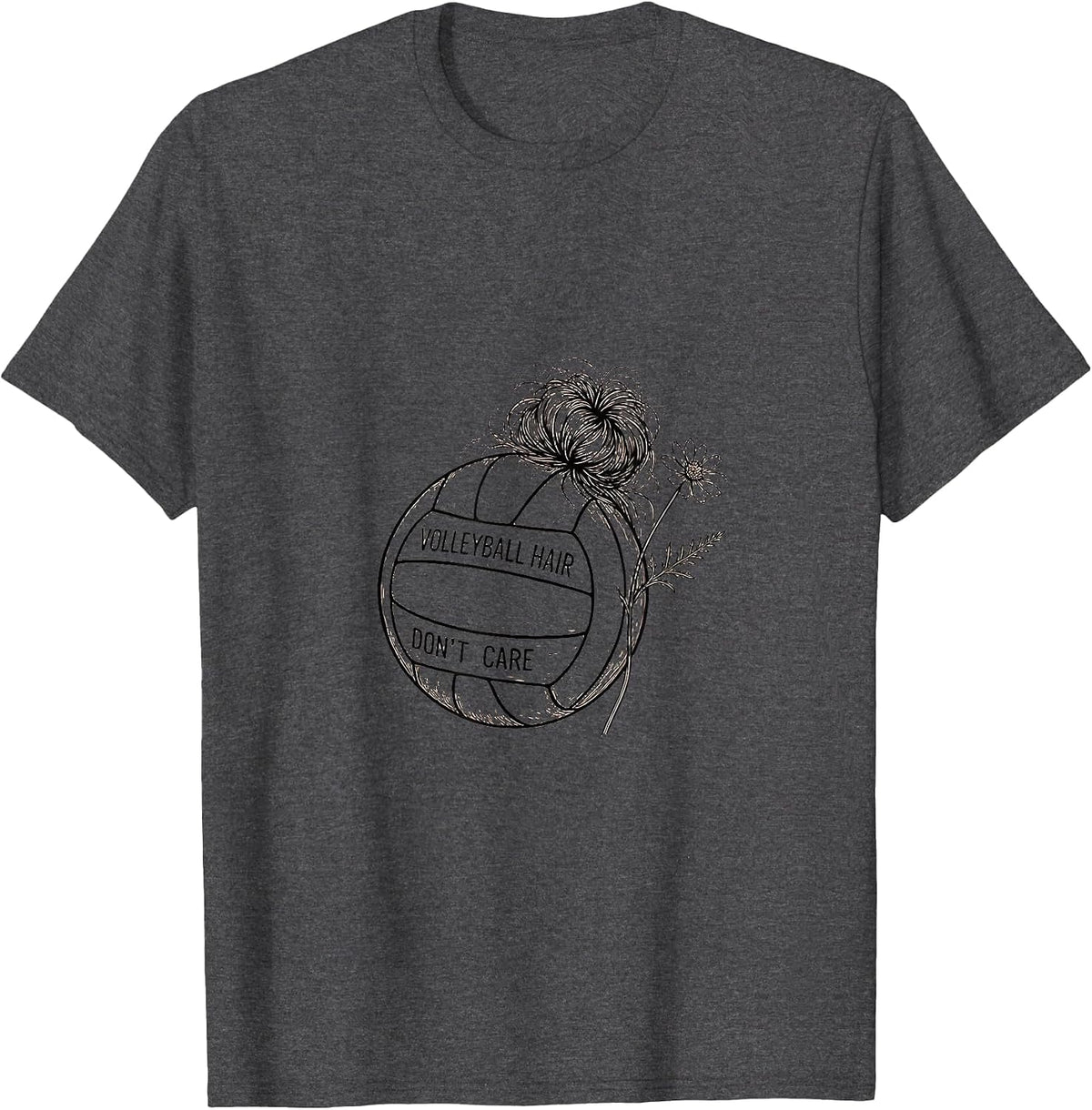 Volleyball Hair Don't Care Funny Player Design T-Shirt - Dark Heather Grey