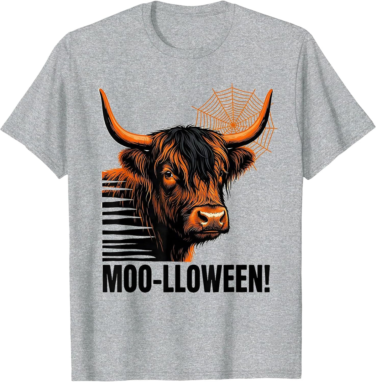 Men's Moo-lloween! Stencil Highland Cow Halloween Funny Costume T-Shirt - Heather Grey