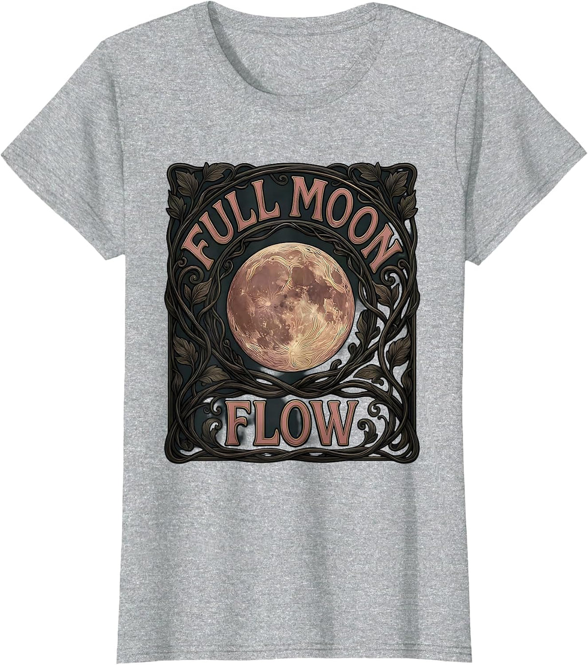 Full Moon Flow Art Nouveau Lunar Cycle Astrology T-Shirt - Heather Grey