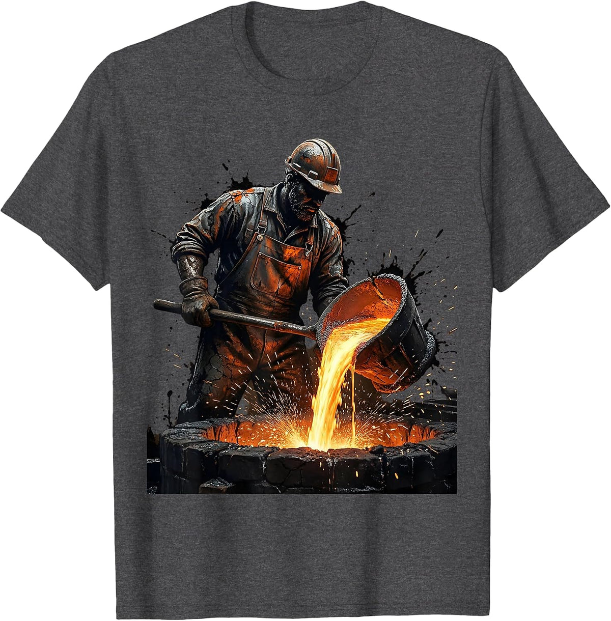Steelworker Molten Iron Pour Forge Illustration T-Shirt - Dark Heather Grey