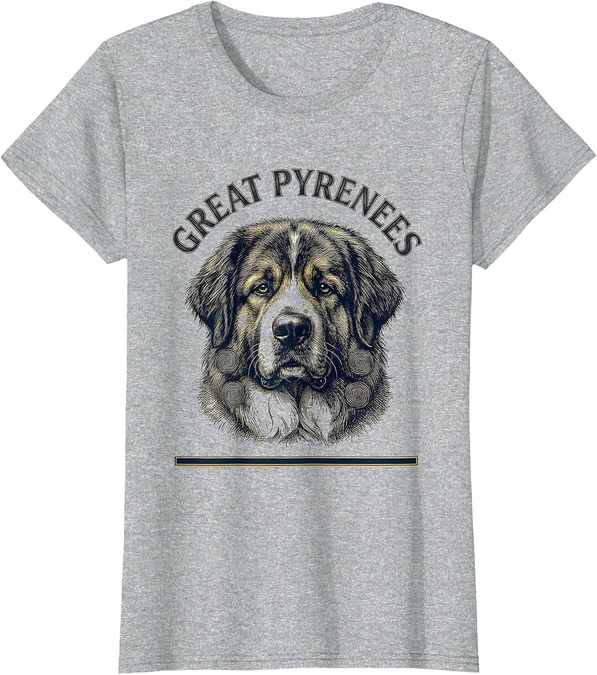 Women's Great Pyrenees Crosshatch Etching Dog Breed Portrait Van T-Shirt - Heather Grey
