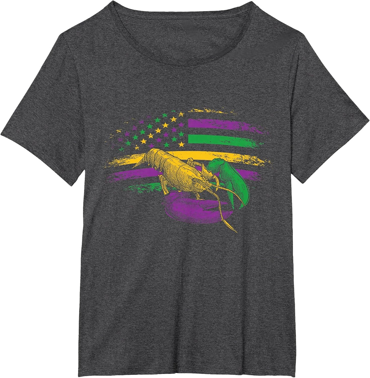 Celebration Carnival Parade US Flag Crawfish Mardi Gras T-Shirt - Dark Heather Grey