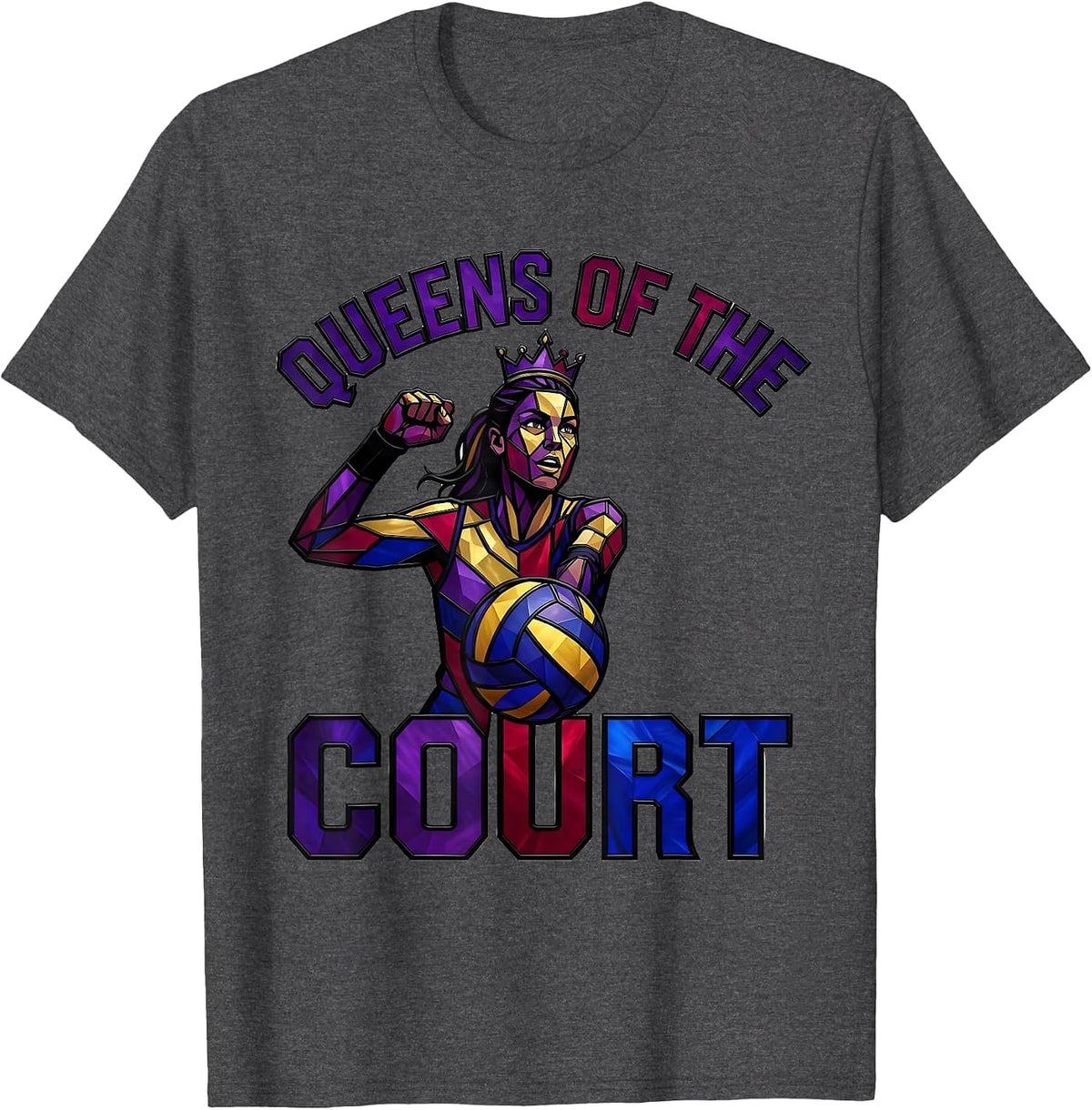 Queens of the Court Volleyball Design T-Shirt - Dark Heather Grey