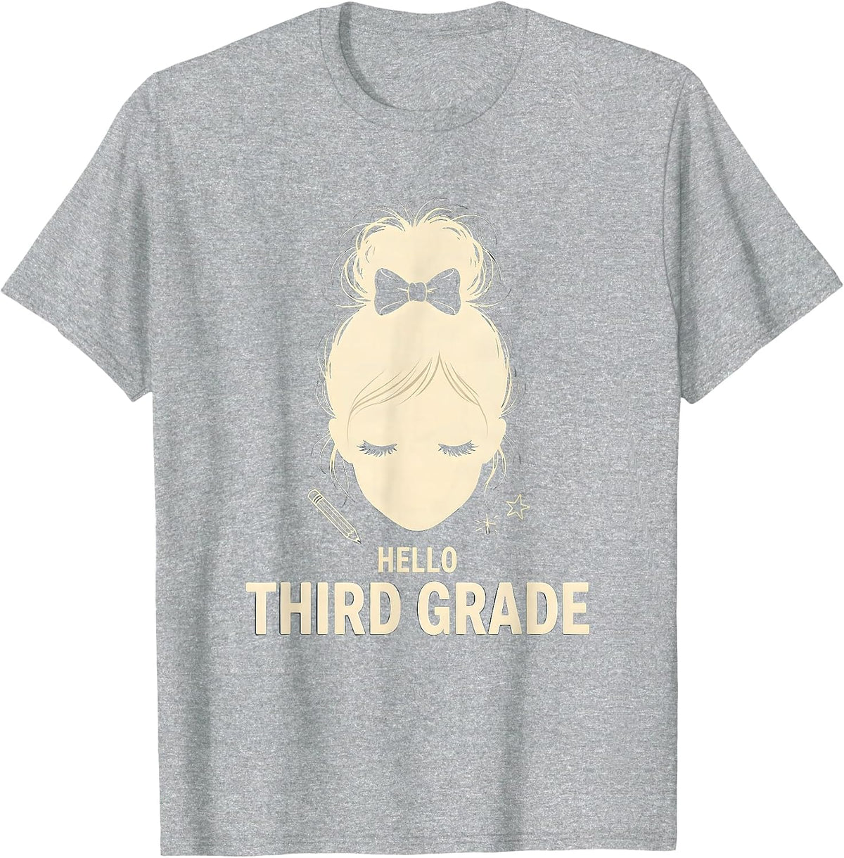 Men's Hello Third Grade Messy Bun Back To School Girls Teacher T-Shirt - Heather Grey