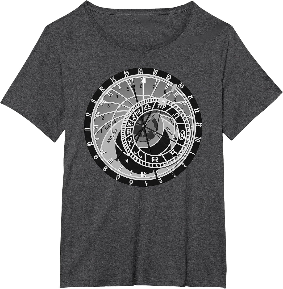 Prague Astronomical Clock T-Shirt Astrology Tee T-Shirt - Dark Heather Grey