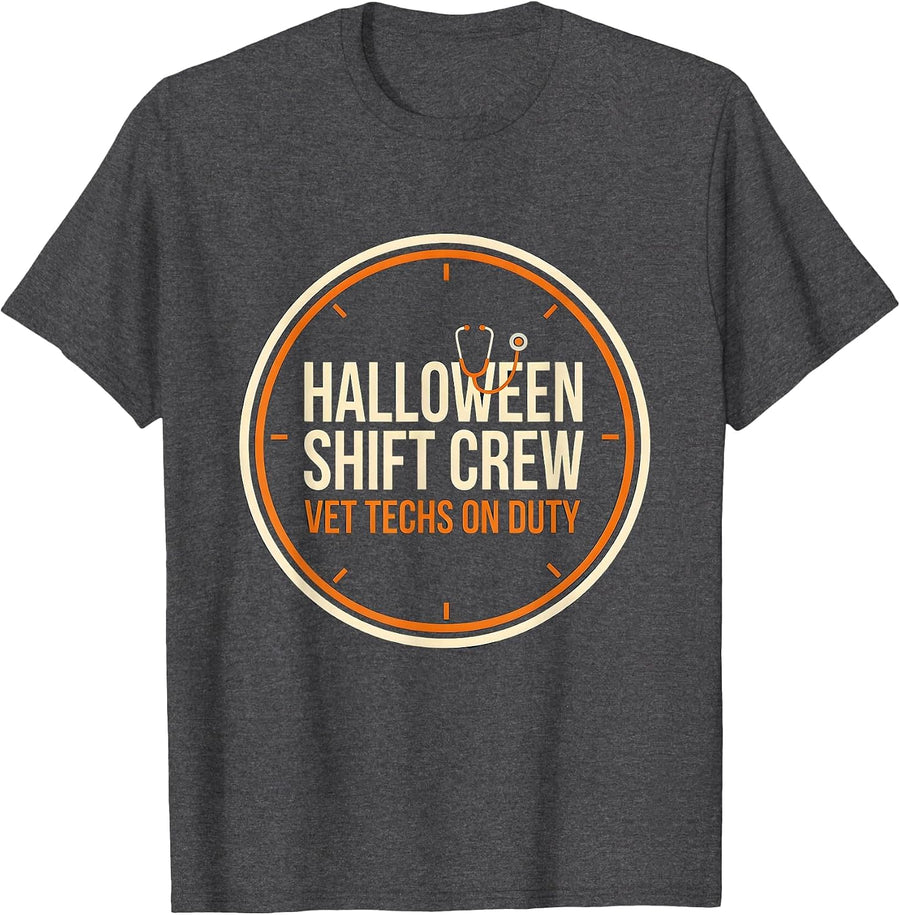 Men's Halloween Shift Crew, Vet Techs On Duty Vet Tech T-Shirt - Dark Heather Grey