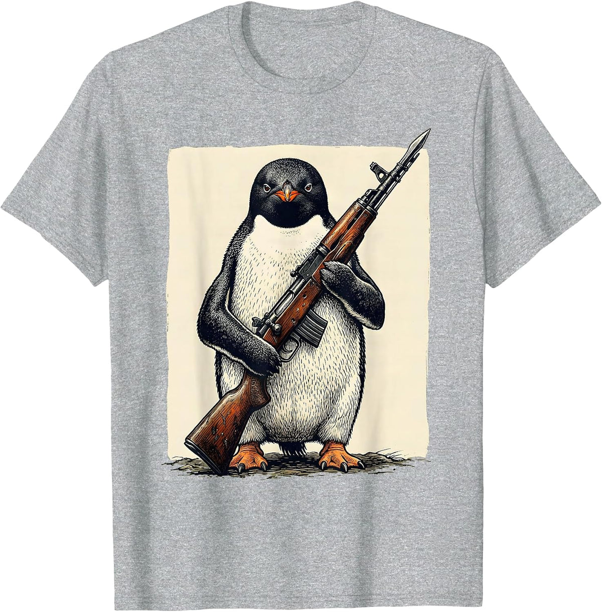 Men's Adelie Penguin Vintage Dark Humor Bird Meme T-Shirt - Heather Grey