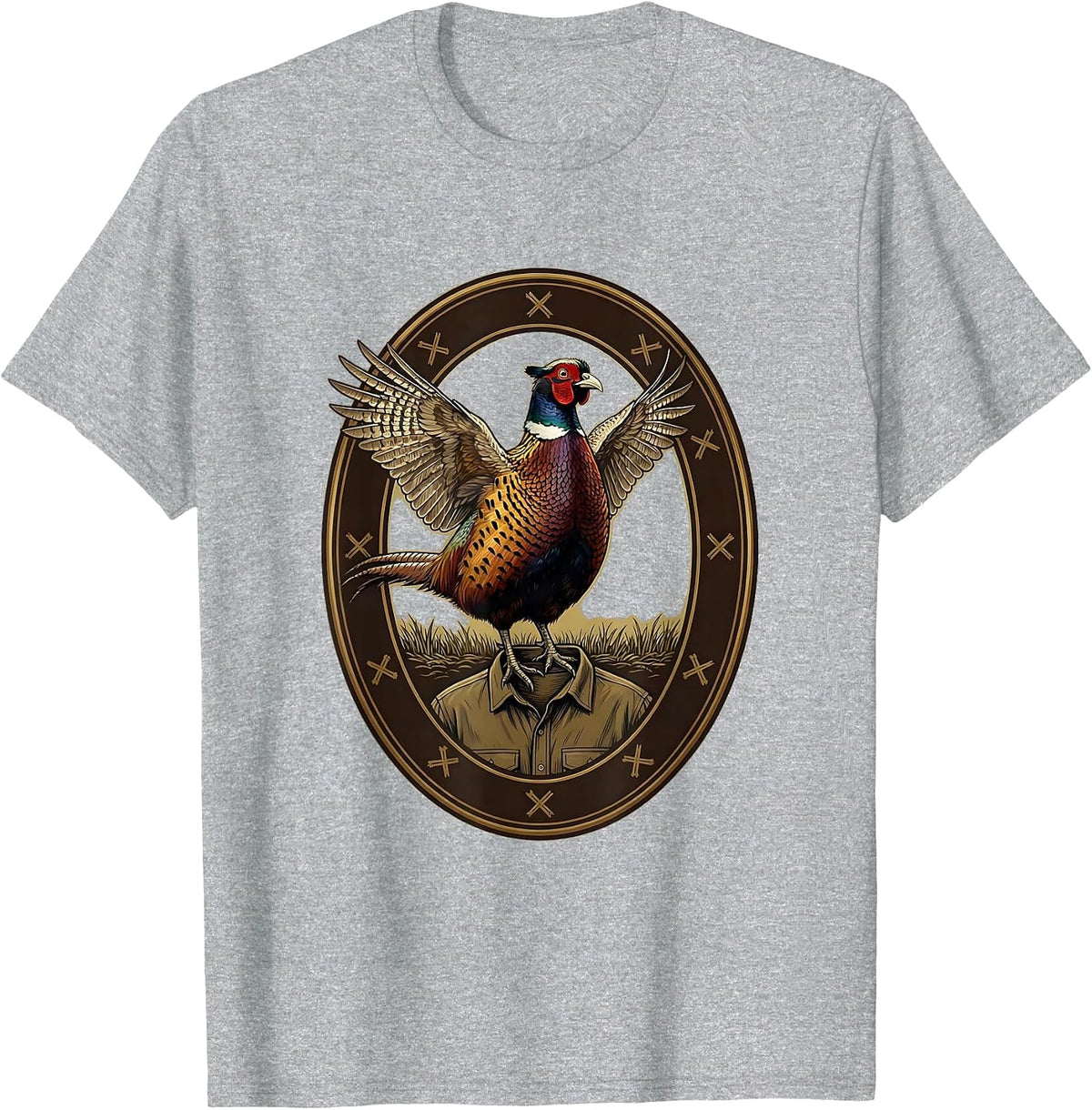 Men's Pheasant Hunter Emblem Upland Bird Hunting Vest T-Shirt - Heather Grey